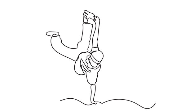 recommend clip art: continuous line drawing of a young boy energetic hip-hop dancer man practicing.Single line art concept of male hip-hop dance. Vector illustration.