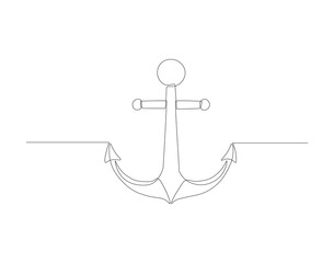 Continuous line drawing of sea anchor. One line of sea anchor. Marine element concept continuous line art. Editable outline.