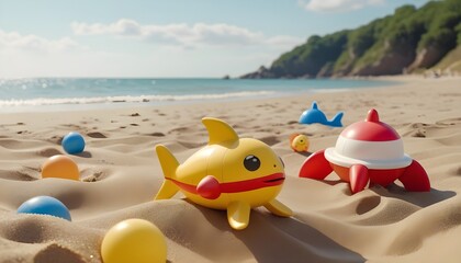Obraz premium children's toys on the sand on the beach sea and holidays