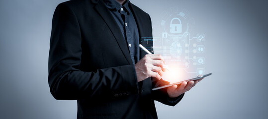 cybersecurity for business managed the document privacy to protection online data by lock icon...