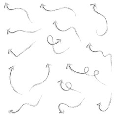 Black hand-drawn brush stroke arrow isolated on a white background.