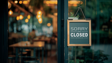  closed sign hanging outside a restaurant, store, office or other