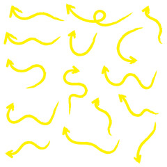 blue hand-drawn brush stroke arrow isolated on a white background.