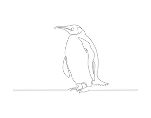 Continuous line drawing of penguin. One line of penguin. Antarctic animal concept continuous line art. Editable outline.