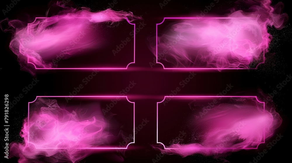Poster a set of colored smoke clouds isolated on a black background. modern realistic set of rectangular an