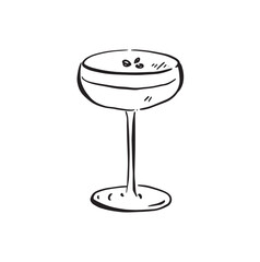 A line drawn sketch of an espresso martini in black and white. Vectorised in a sketchy style for a variety of uses.