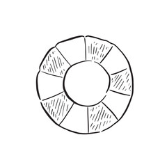 A line drawn sketch of a rubber ring in black and white. Vectorised in a sketchy style for a variety of uses.