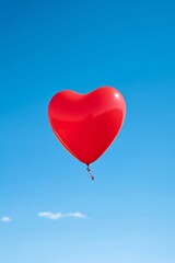 Fototapeta premium Simple yet impactful image of a red heart balloon floating against a clear blue sky, embodying feelings of freedom, love, and joy