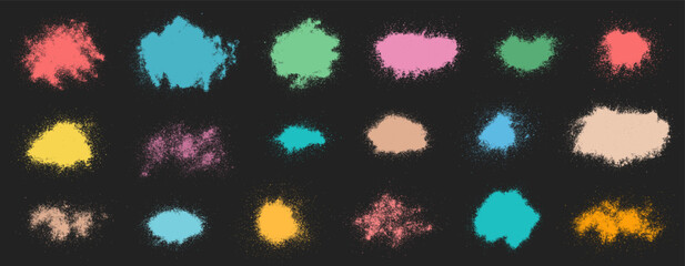 Grunge powder stains set. Grunge spray stains bundle. Highly detailed grungy overlays. Ink spots. Grunge splatter abstract backgrounds collection.