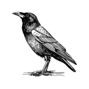 crow engraving black and white outline