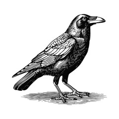 Naklejka premium crow engraving black and white outline