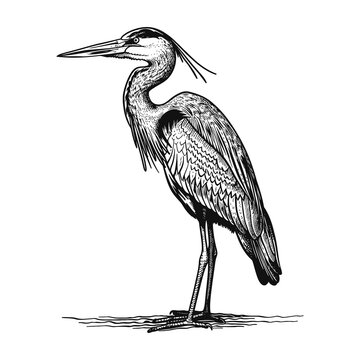 recommend clip art: heron engraving black and white outline