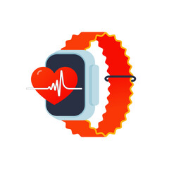 Heart rate template on fitness watch or tracker. Modern vector flat illustration. Social Media Ads. Healthy lifestyle.