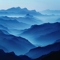 Fototapeta premium Serene Blue Mountain Range Fading into Misty Sky