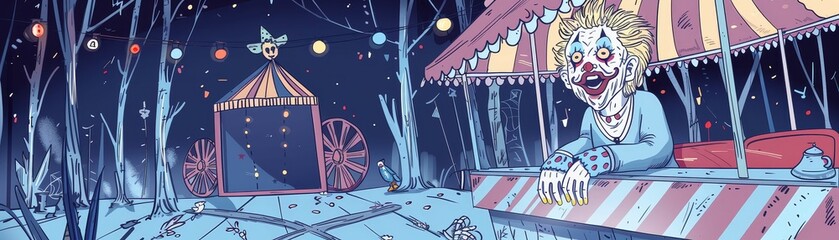 Creepy carnival, rides and games, clowns and fortune tellers, thrilling fun  52