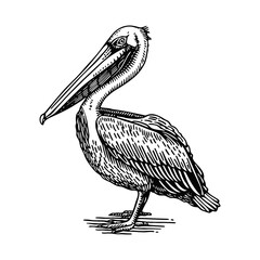 pelican engraving black and white outline