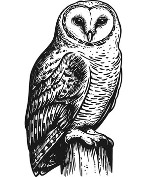 recommend clip art: snowy owl engraving black and white outline