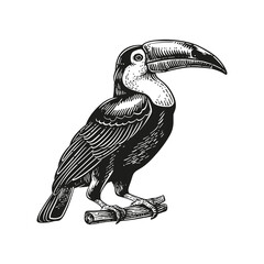 Obraz premium toucan engraving black and white outline