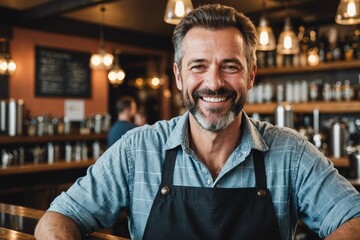 Fototapeta premium portrait of Cheerful owner working in brewpub