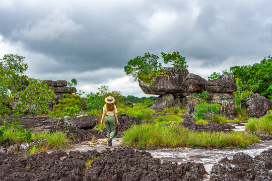 Woman exploring the tunnel nature reserve in San Jos&eacute; del Guaviare, Colombia