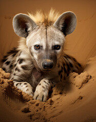 Obraz premium Striped Hyena, reallife animals, sand desert сreated with Generative Ai