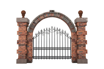 Gate made of brick arrangement isolated on transparent background