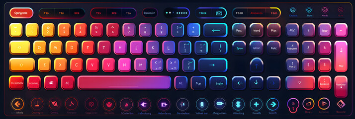 Informative and Vibrant Infographic Detailing Essential Qwerty Keyboard Shortcuts and Commands - obrazy, fototapety, plakaty