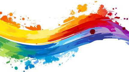 Vibrant Rainbow Paint Splatter on White Background - obrazy, fototapety, plakaty