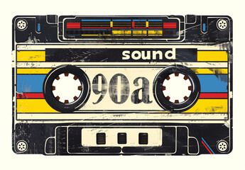 Naklejka premium cassette audio tape retro sound isolated