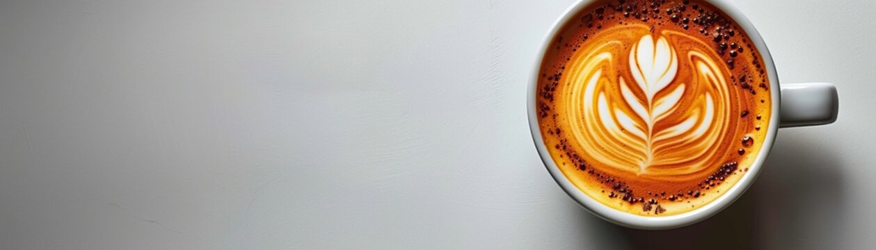 latte art in white cup on white background