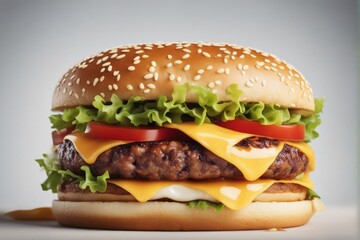 'cheeseburger white background isolated burger hamburger big american onion meal bun beef delicious snack salad vegetable dinner object tomatoes tasty lunch cheese cookery classic fresh bread food'