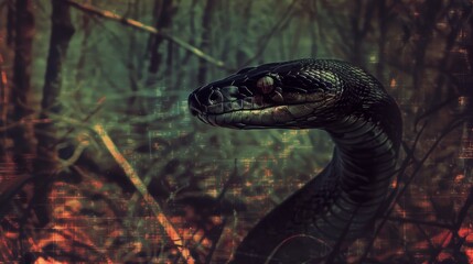 Black Mamba Snake Head Profile in Darkness for background wallpaper