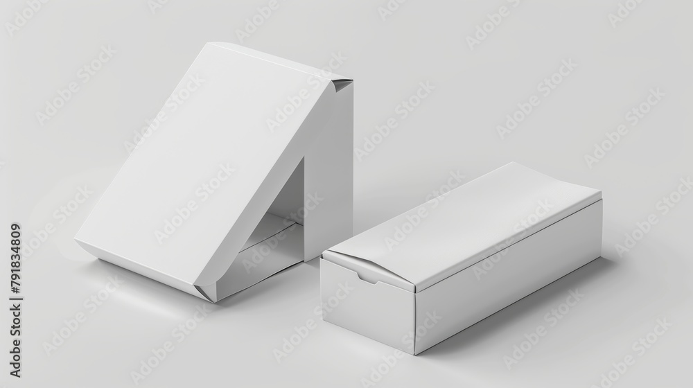 Poster stylish cardboard pill box mockup with angle view. isolated rectangular container isolated on grey b