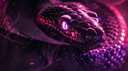 Black mamba snake glowing illustrated for wallpaper and background - obrazy, fototapety, plakaty