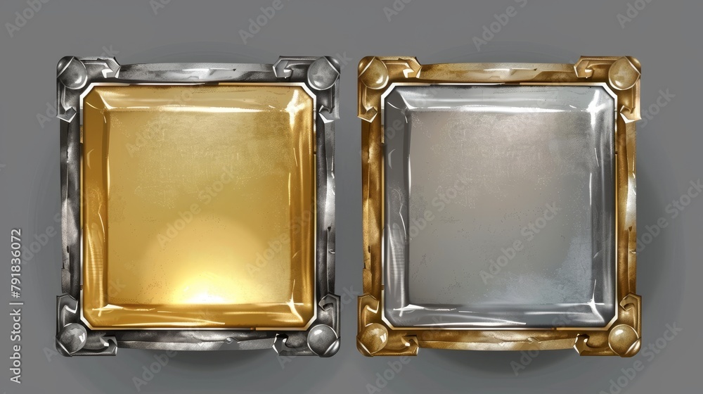 Poster the set of square golden and silver gui game frames includes cast metal decorations. the borders are