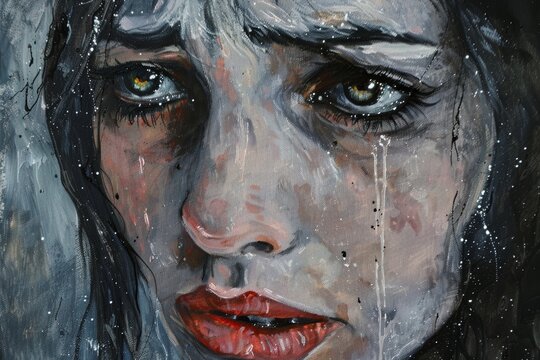 Tearful woman expressing sadness and grief, emotional pain, and suffering