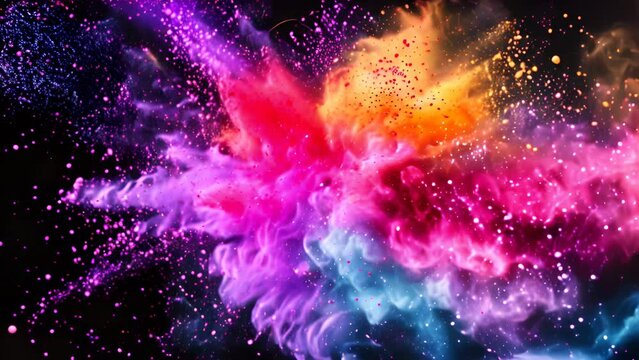 Colored chalk powder exploding against a black background