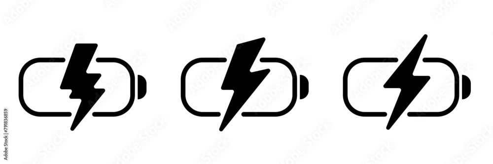 Sticker battery charge thunderbolt and energy flash iconic vector logo