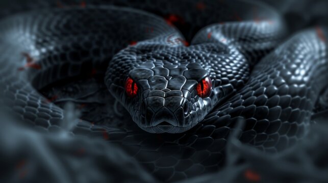Black mamba snake HD wallpaper background with red glowing eyes