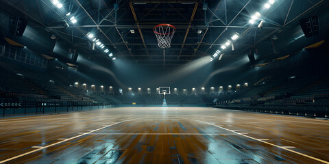 Basketball court with black background