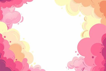 A cheerful cartoon background with fluffy pink and yellow gradient clouds bordering a large, blank space perfect for text.
