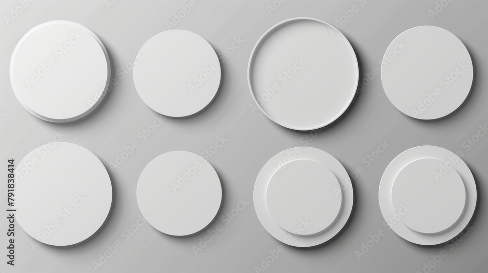 Poster gray circle and oval shades framed against a transparent background, realistic round shadows with so