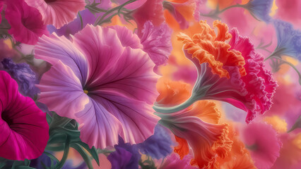 Flores en la naturaleza: la exuberante vitalidad de las petunias en su danza de colores, iluminando la huerta en primavera.