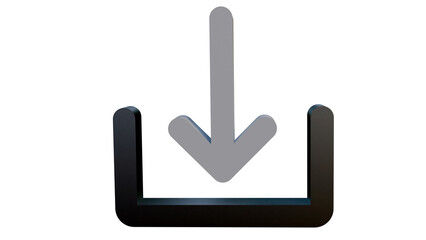 black download symbol 3d render isolated, grey download icon 3d render isolated, download symbol isolated