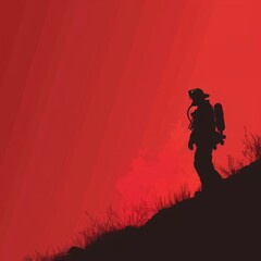 Silhouette of a Dedicated Firefighter A Graphic Wallpaper Emblem of Bravery and Public Service