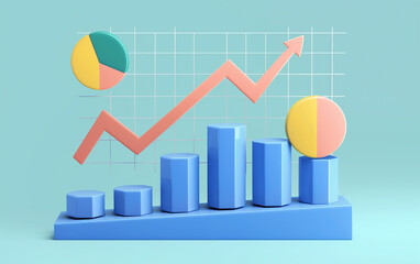 3d arrow charts with pies. Statistics presentation 