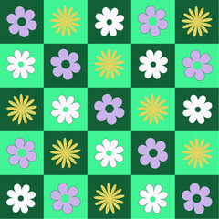 Vibrant Spring Floral Checkerboard Pattern