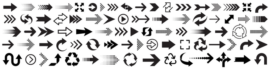 Arrows set of 80 black icons. Arrow icon. Arrow vector collection. Arrow Cursor. Modern simple arrows. Vector illustration