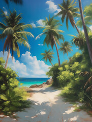 a path to a tropical beach painted background illustration