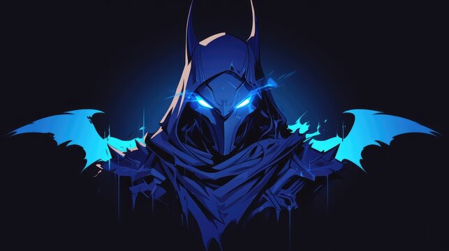 2d graphic of a mascot logo featuring a dark knight
